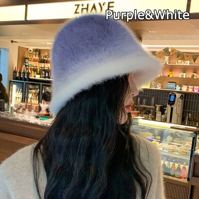 Pălărie cu găleată de iepure de modă nouă, schimbare treptată a culorii, păr de iepure, șapcă de pescar, moale, caldă, turban, șapcă în aer liber