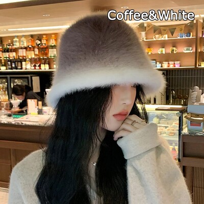 Pălărie cu găleată de iepure de modă nouă, schimbare treptată a culorii, păr de iepure, șapcă de pescar, moale, caldă, turban, șapcă în aer liber