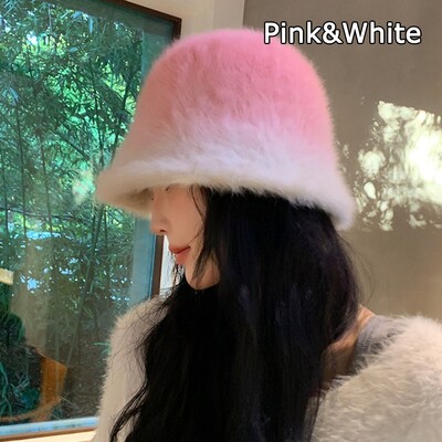 Pălărie cu găleată de iepure de modă nouă, schimbare treptată a culorii, păr de iepure, șapcă de pescar, moale, caldă, turban, șapcă în aer liber