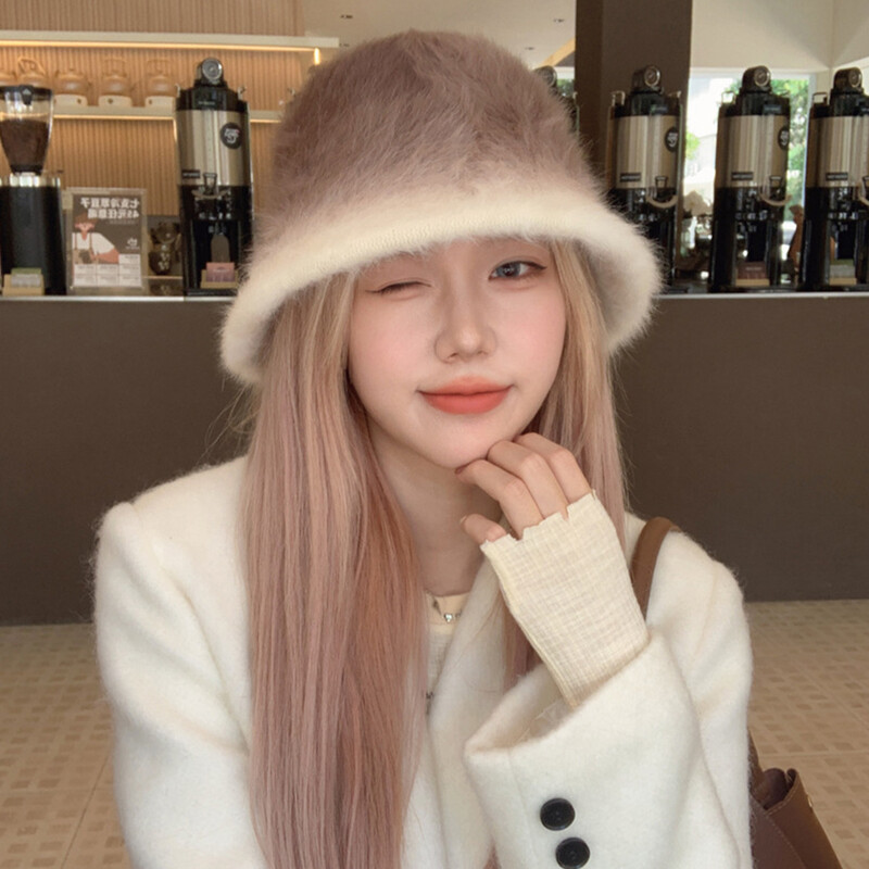 Pălărie cu găleată de iepure de modă nouă, schimbare treptată a culorii, păr de iepure, șapcă de pescar, moale, caldă, turban, șapcă în aer liber