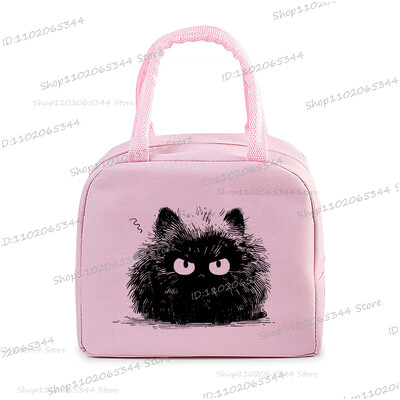 Comic Cat Print Pusdienu soma Vīriešu un sieviešu multfilma Kaķēnu stila grafika Bento termiskās rokassomas sabiezināta izolācijas pusdienu kastes soma