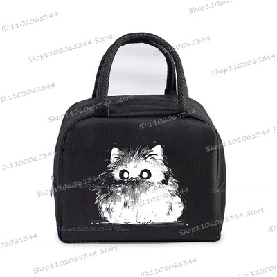 Comic Cat Print Pusdienu soma Vīriešu un sieviešu multfilma Kaķēnu stila grafika Bento termiskās rokassomas sabiezināta izolācijas pusdienu kastes soma