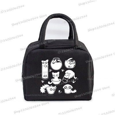 Comic Cat Print Pusdienu soma Vīriešu un sieviešu multfilma Kaķēnu stila grafika Bento termiskās rokassomas sabiezināta izolācijas pusdienu kastes soma