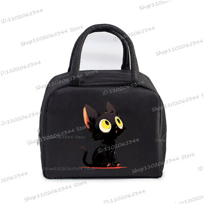 Comic Cat Print Pusdienu soma Vīriešu un sieviešu multfilma Kaķēnu stila grafika Bento termiskās rokassomas sabiezināta izolācijas pusdienu kastes soma