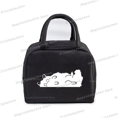 Comic Cat Print Pusdienu soma Vīriešu un sieviešu multfilma Kaķēnu stila grafika Bento termiskās rokassomas sabiezināta izolācijas pusdienu kastes soma