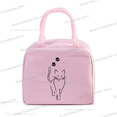 Comic Cat Print Pusdienu soma Vīriešu un sieviešu multfilma Kaķēnu stila grafika Bento termiskās rokassomas sabiezināta izolācijas pusdienu kastes soma
