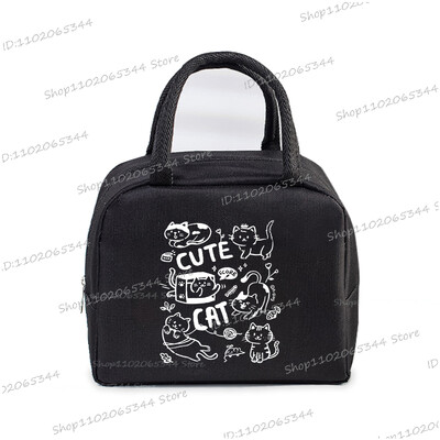 Comic Cat Print Pusdienu soma Vīriešu un sieviešu multfilma Kaķēnu stila grafika Bento termiskās rokassomas sabiezināta izolācijas pusdienu kastes soma