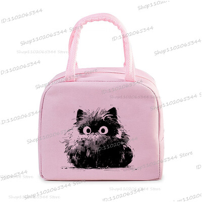 Comic Cat Print Pusdienu soma Vīriešu un sieviešu multfilma Kaķēnu stila grafika Bento termiskās rokassomas sabiezināta izolācijas pusdienu kastes soma