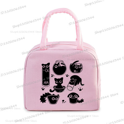 Comic Cat Print Pusdienu soma Vīriešu un sieviešu multfilma Kaķēnu stila grafika Bento termiskās rokassomas sabiezināta izolācijas pusdienu kastes soma