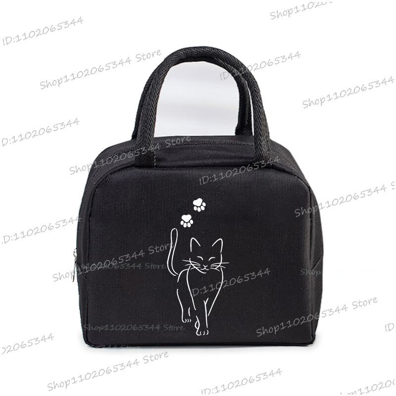 Comic Cat Print Pusdienu soma Vīriešu un sieviešu multfilma Kaķēnu stila grafika Bento termiskās rokassomas sabiezināta izolācijas pusdienu kastes soma
