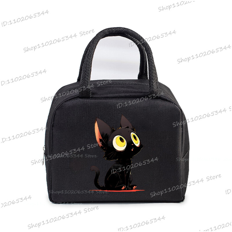Comic Cat Print Pusdienu soma Vīriešu un sieviešu multfilma Kaķēnu stila grafika Bento termiskās rokassomas sabiezināta izolācijas pusdienu kastes soma
