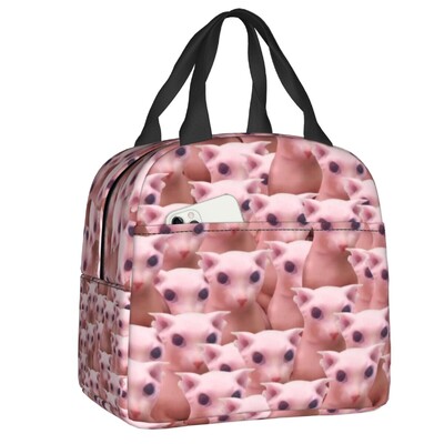 Geantă de prânz izolată cu pisică neagră care se uită la luna plină pentru femei, cutie de bento portabilă, cu desene animate cu animale