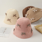 Pălării de iarnă pentru copii Pălărie de găleată din lână cu fundă Pălărie de pescar tricotată caldă pentru fete Elegantă, versatilă, ocazională Pălărie de bazin roz Panama