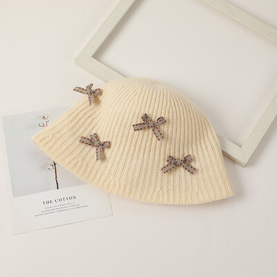 Pălării de iarnă pentru copii Pălărie de găleată din lână cu fundă Pălărie de pescar tricotată caldă pentru fete Elegantă, versatilă, ocazională Pălărie de bazin roz Panama