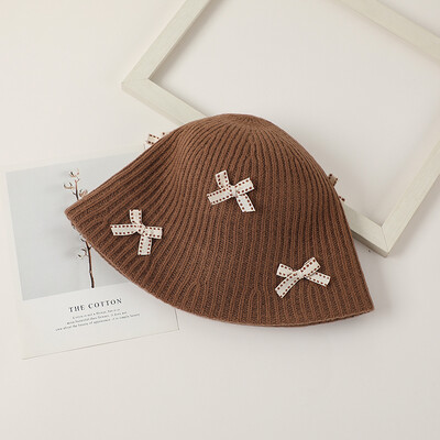 Pălării de iarnă pentru copii Pălărie de găleată din lână cu fundă Pălărie de pescar tricotată caldă pentru fete Elegantă, versatilă, ocazională Pălărie de bazin roz Panama