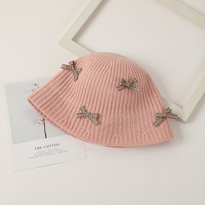 Pălării de iarnă pentru copii Pălărie de găleată din lână cu fundă Pălărie de pescar tricotată caldă pentru fete Elegantă, versatilă, ocazională Pălărie de bazin roz Panama