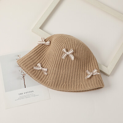 Pălării de iarnă pentru copii Pălărie de găleată din lână cu fundă Pălărie de pescar tricotată caldă pentru fete Elegantă, versatilă, ocazională Pălărie de bazin roz Panama