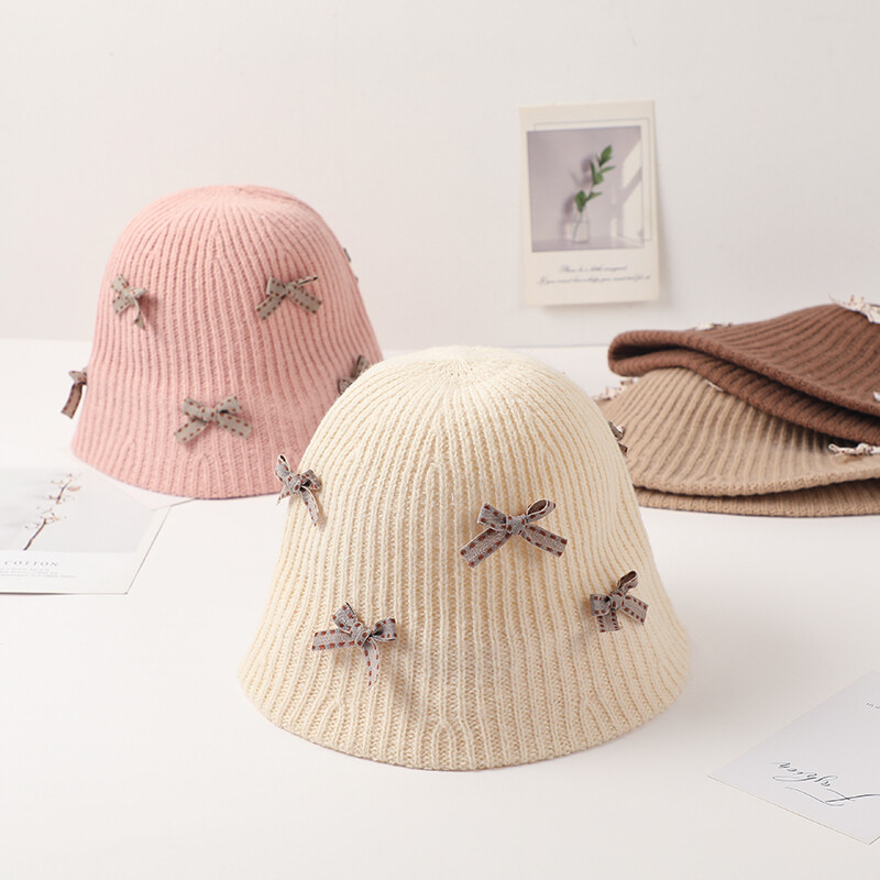 Pălării de iarnă pentru copii Pălărie de găleată din lână cu fundă Pălărie de pescar tricotată caldă pentru fete Elegantă, versatilă, ocazională Pălărie de bazin roz Panama