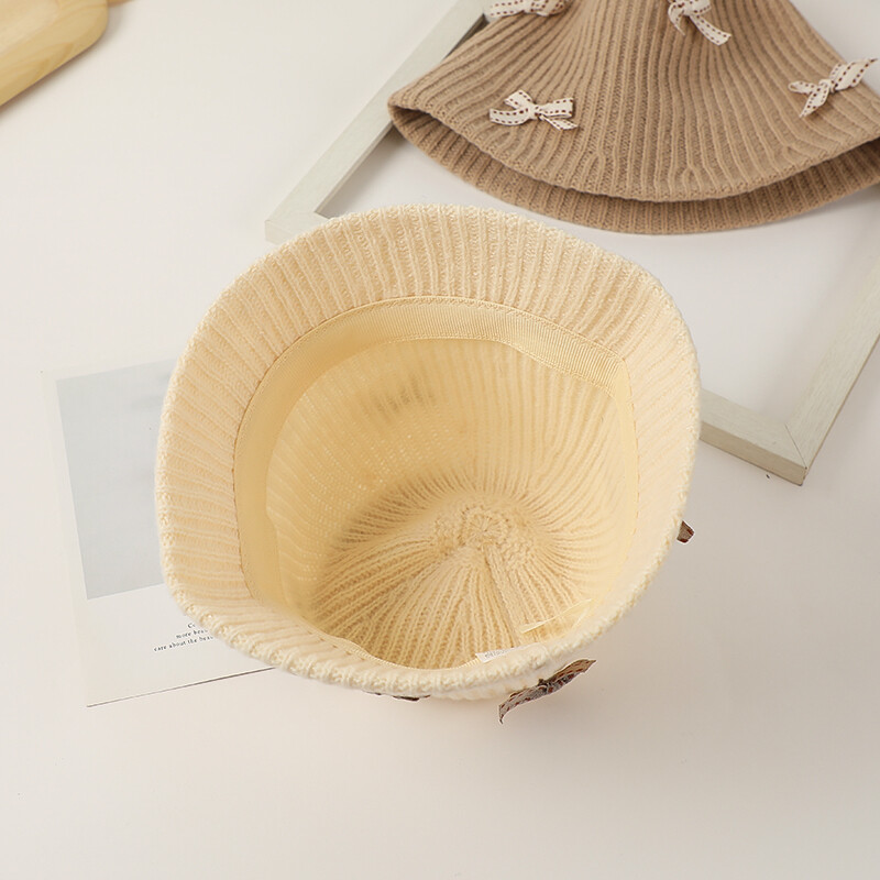 Pălării de iarnă pentru copii Pălărie de găleată din lână cu fundă Pălărie de pescar tricotată caldă pentru fete Elegantă, versatilă, ocazională Pălărie de bazin roz Panama