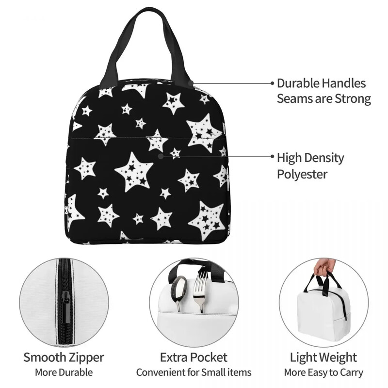 Genți de prânz pentru femei, copii, geantă frigorifică izolată în alb și negru
