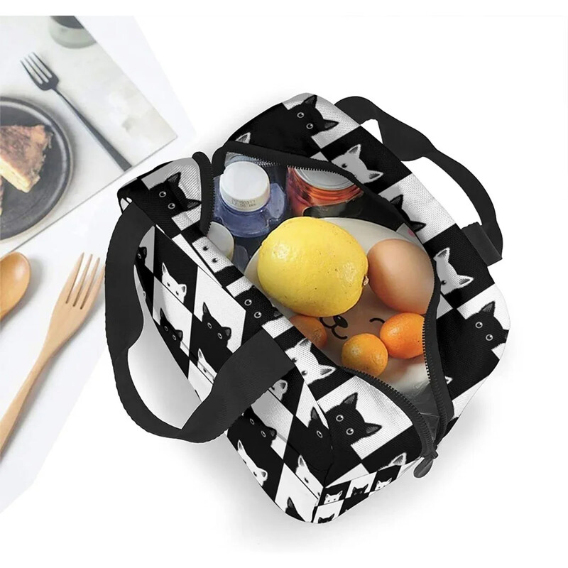 Geantă de prânz termoizolantă cu pisică din desene animate pentru femei, cutie de prânz reutilizabilă pentru bărbați, recipiente pentru mâncare, pungi portabile pentru răcoritoare, pungă pentru gustare fete