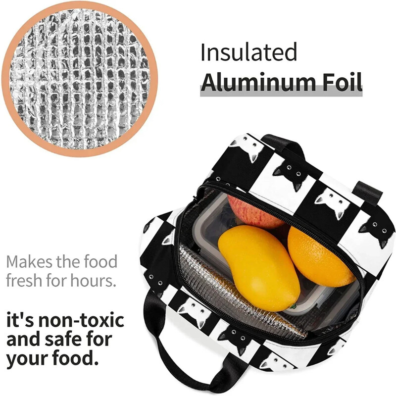 Geantă de prânz termoizolantă cu pisică din desene animate pentru femei, cutie de prânz reutilizabilă pentru bărbați, recipiente pentru mâncare, pungi portabile pentru răcoritoare, pungă pentru gustare fete