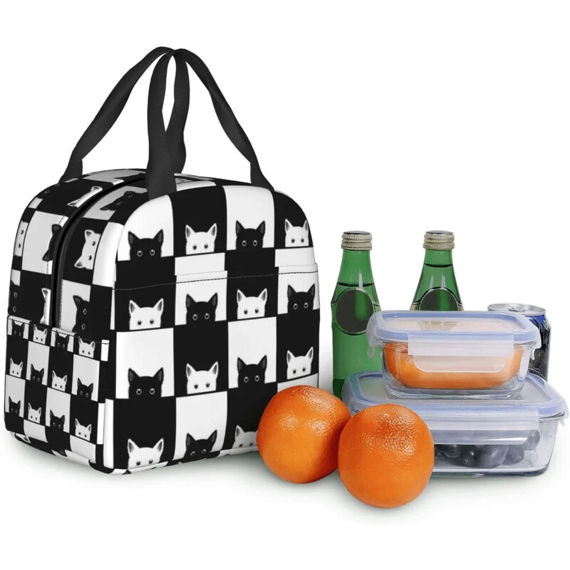 Geantă de prânz termoizolantă cu pisică din desene animate pentru femei, cutie de prânz reutilizabilă pentru bărbați, recipiente pentru mâncare, pungi portabile pentru răcoritoare, pungă pentru gustare fete
