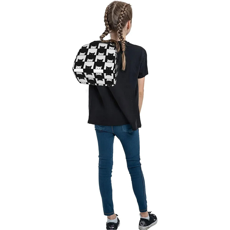 Geantă de prânz termoizolantă cu pisică din desene animate pentru femei, cutie de prânz reutilizabilă pentru bărbați, recipiente pentru mâncare, pungi portabile pentru răcoritoare, pungă pentru gustare fete