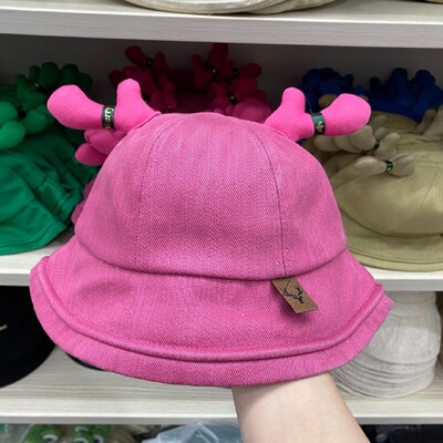 Pălării de găleată cu corn de căprior drăguț din desene animate 2024 cu pălărie de soare ușoară pliabilă de vară, șepci de pescuit pentru femei, bărbați, adolescenți, adulți