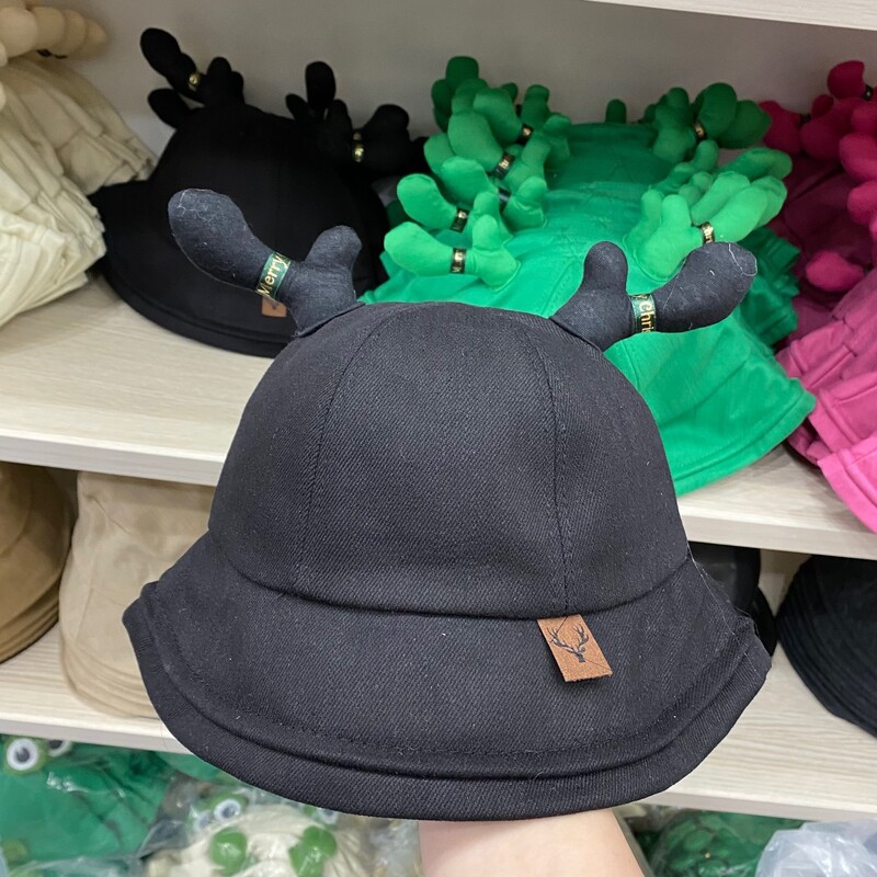 Pălării de găleată cu corn de căprior drăguț din desene animate 2024 cu pălărie de soare ușoară pliabilă de vară, șepci de pescuit pentru femei, bărbați, adolescenți, adulți