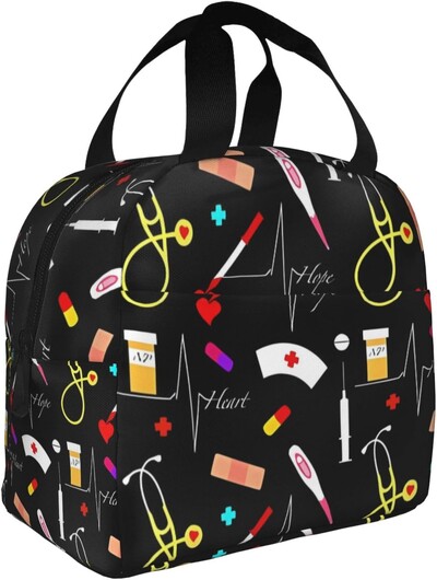 Asistentă, geantă de prânz izolată, reutilizabilă, cutie de prânz portabilă, rezistentă la scurgeri, cu buzunare laterale, răcitor termic, cutie bento pentru picnic de muncă, călătorii