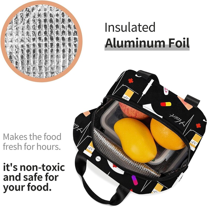 Asistentă, geantă de prânz izolată, reutilizabilă, cutie de prânz portabilă, rezistentă la scurgeri, cu buzunare laterale, răcitor termic, cutie bento pentru picnic de muncă, călătorii