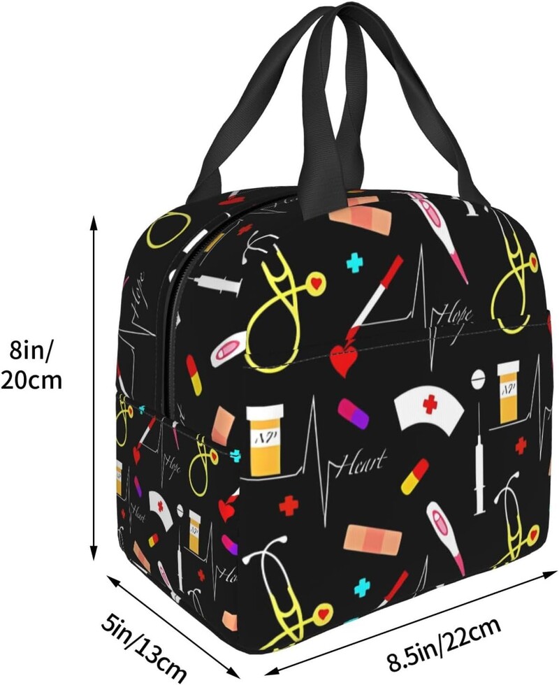 Asistentă, geantă de prânz izolată, reutilizabilă, cutie de prânz portabilă, rezistentă la scurgeri, cu buzunare laterale, răcitor termic, cutie bento pentru picnic de muncă, călătorii