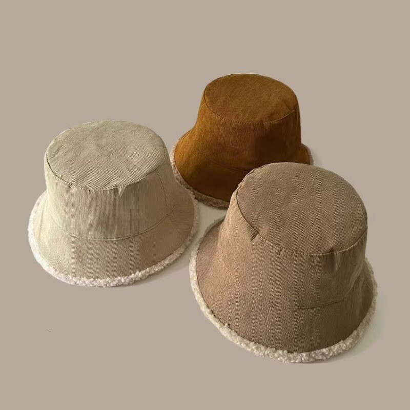 Toamnă Iarnă Pălărie nouă de pescar Copii Lână de miel îngroșată pe două fețe Moda japoneză Căldură de stradă Pălărie de bazin Găleată din velur