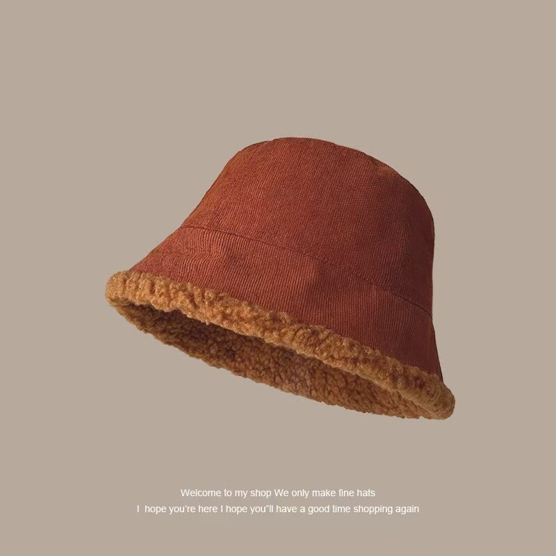 Toamnă Iarnă Pălărie nouă de pescar Copii Lână de miel îngroșată pe două fețe Moda japoneză Căldură de stradă Pălărie de bazin Găleată din velur