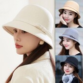 Pălărie de găleată de epocă în stil francez Pălărie din pâslă Căciulă Tweed Toamnă Lână Tweed Căldură, moale și rezistentă la vânt Pălărie pentru femei Pălărie solidă de pescar