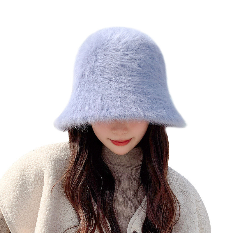Pălărie 2020, iarnă, modă pentru femei, culoare solidă, pălărie de blană de iepure, șapcă de găleată, pălărie de pescar, tricotată retro, pălărie de găleată de lână