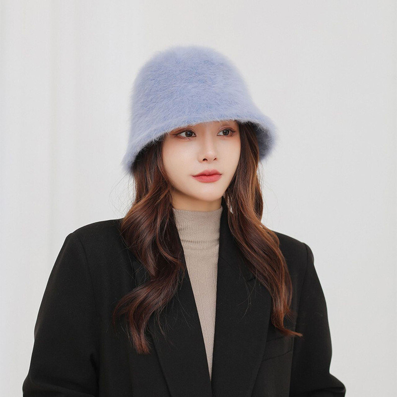 Pălărie 2020, iarnă, modă pentru femei, culoare solidă, pălărie de blană de iepure, șapcă de găleată, pălărie de pescar, tricotată retro, pălărie de găleată de lână