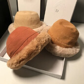 Pălărie cu găleată din blană de iepure artificială pentru femei de iarnă, dulce, caldă, plus, catifea, moale, pălărie Panama, doamnă, ciclism în aer liber, pescar, șapcă casual