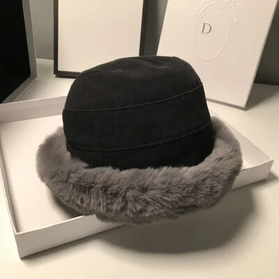 Pălărie cu găleată din blană de iepure artificială pentru femei de iarnă, dulce, caldă, plus, catifea, moale, pălărie Panama, doamnă, ciclism în aer liber, pescar, șapcă casual