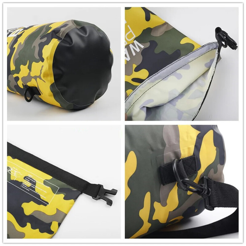 30L 20L 15L Geantă uscată impermeabilă în aer liber Camuflaj Portabil Rafting Marină Scufundări Geantă de înot Sac acoperit cu PVC pentru Trekking pe râu