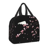 Geantă de prânz izolată cu ramuri de Sakura japoneze pentru femei, portabilă, rezistentă la apă, cu flori de cireș, cu flori de cireș, cutie termică bento