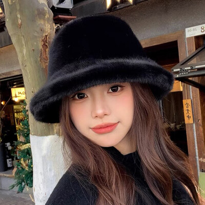 2024 Pălărie mare pufoasă cu găleată din blană artificială pentru femei Pălărie de pescar din pluș de lux Pălării calde de iarnă Se îngroașă șapca Panama, în ziua rece, cu zăpadă