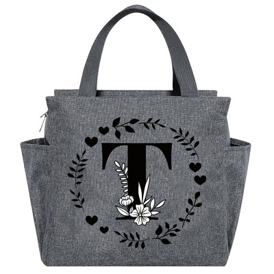 Geantă de prânz Geantă termică estetică Buzunar de culoare gri Drăguț Ghirlandă dulce Seria de scrisori Tote cu imprimare Geantă pentru depozitarea alimentelor Copil convenabil