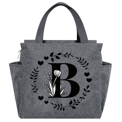 Geantă de prânz Geantă termică estetică Buzunar de culoare gri Drăguț Ghirlandă dulce Seria de scrisori Tote cu imprimare Geantă pentru depozitarea alimentelor Copil convenabil