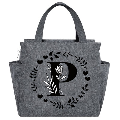 Geantă de prânz Geantă termică estetică Buzunar de culoare gri Drăguț Ghirlandă dulce Seria de scrisori Tote cu imprimare Geantă pentru depozitarea alimentelor Copil convenabil