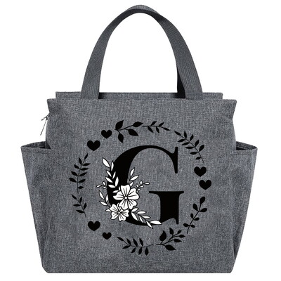 Geantă de prânz Geantă termică estetică Buzunar de culoare gri Drăguț Ghirlandă dulce Seria de scrisori Tote cu imprimare Geantă pentru depozitarea alimentelor Copil convenabil
