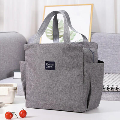 Geantă de prânz Geantă termică estetică Buzunar de culoare gri Drăguț Ghirlandă dulce Seria de scrisori Tote cu imprimare Geantă pentru depozitarea alimentelor Copil convenabil