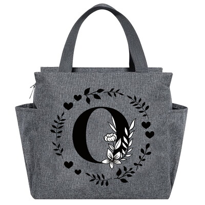 Geantă de prânz Geantă termică estetică Buzunar de culoare gri Drăguț Ghirlandă dulce Seria de scrisori Tote cu imprimare Geantă pentru depozitarea alimentelor Copil convenabil