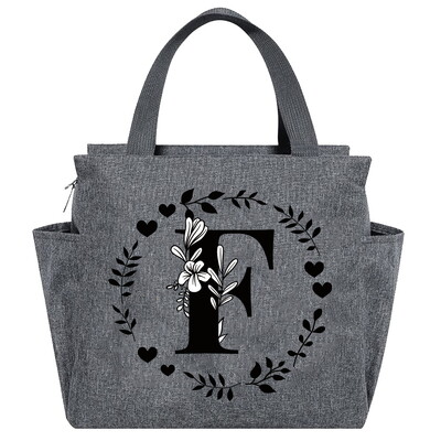 Geantă de prânz Geantă termică estetică Buzunar de culoare gri Drăguț Ghirlandă dulce Seria de scrisori Tote cu imprimare Geantă pentru depozitarea alimentelor Copil convenabil